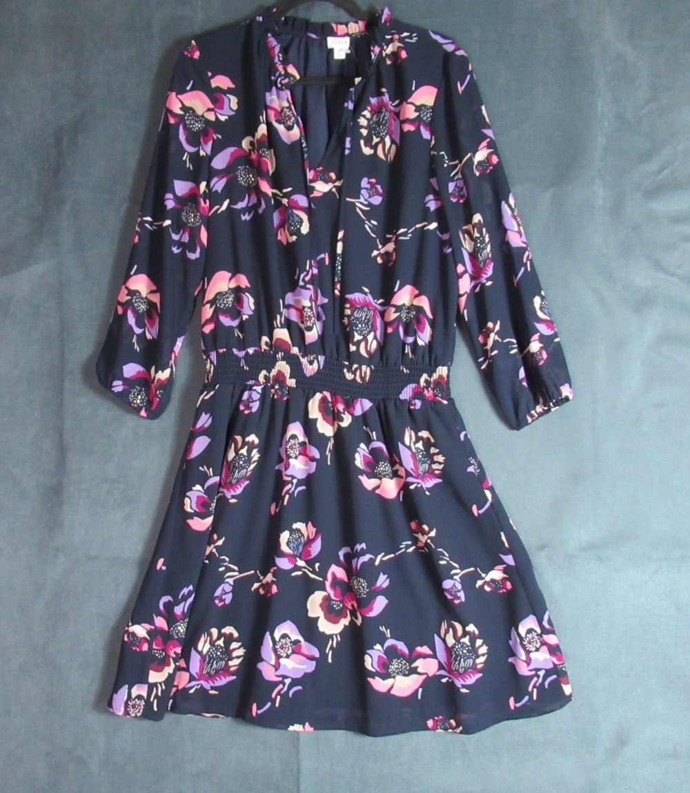 J Crew Dress Womens Large Blue Floral Long Sleeve Blouson Summer Flirty NWT $98